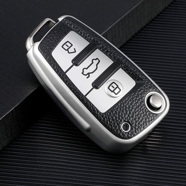 TPU + Læder 3 Knapper Bilnøgle Cover Etui til Audi C6 R8 A1 A3 Q3 A4 A5 Q5 A6 A7 S6 B6 B7 B8 8P 8V 8L TT RS Sline Tilbehør