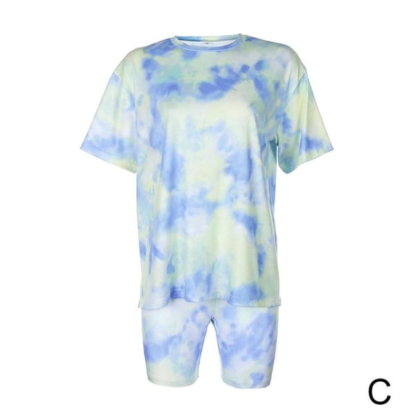 2piece Tie Dye Printed Women Summer Top + Shorts Pants Sports