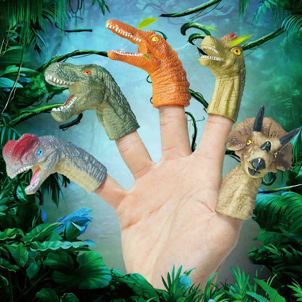 5pcs Set Rubber Dinosaur Head Finger Puppet Toys Playing B