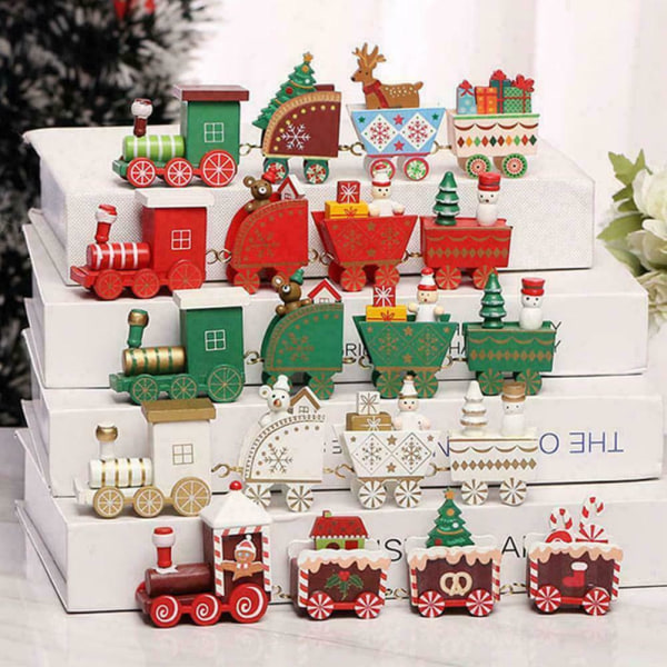 Marry Christmas Wooden Train Festive Ornament Santa Xmas Decor I Green 4