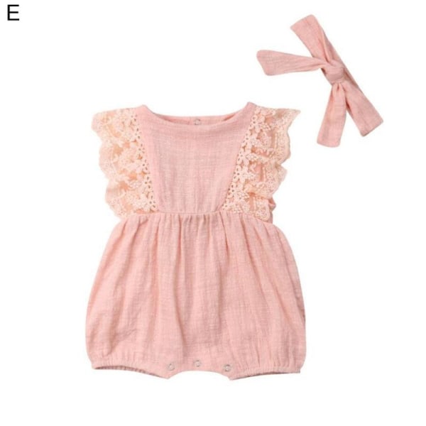 Summer Newborn Baby Girl Lace Bow Romper Bodysuit Jumpsuit Pink 100