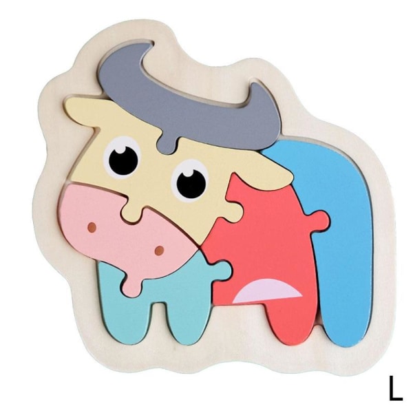 Wooden Puzzle Kid Early Educational Toys Baby Hand New Grasp L Cow
