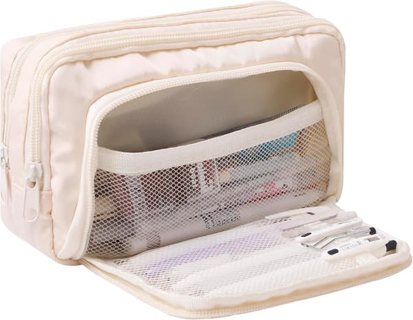 Multifunksjonelt penal, stor kapasitet, 3 rom, penal/blyantboks – svart/rosa/beige