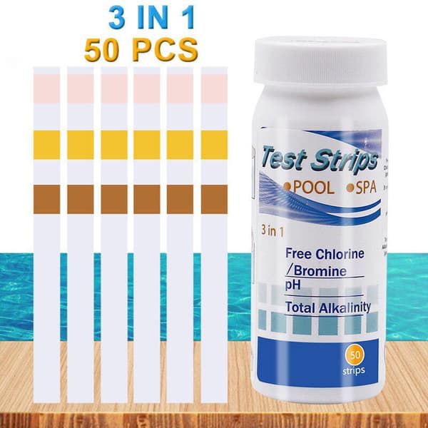 6-i-1 teststrimler for basseng og spa, vanntester 50-pakning - pH, klor, alkalinitet, cyanursyre, hardhet