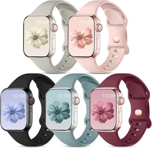 5-pakningsarmbånd kompatible med Apple Watch-armbånd, mykt silikon sportsarmbånd for iWatch Series 10 9 8 7 6 5 4 3 SE, 38mm/40mm/41mm-S/M