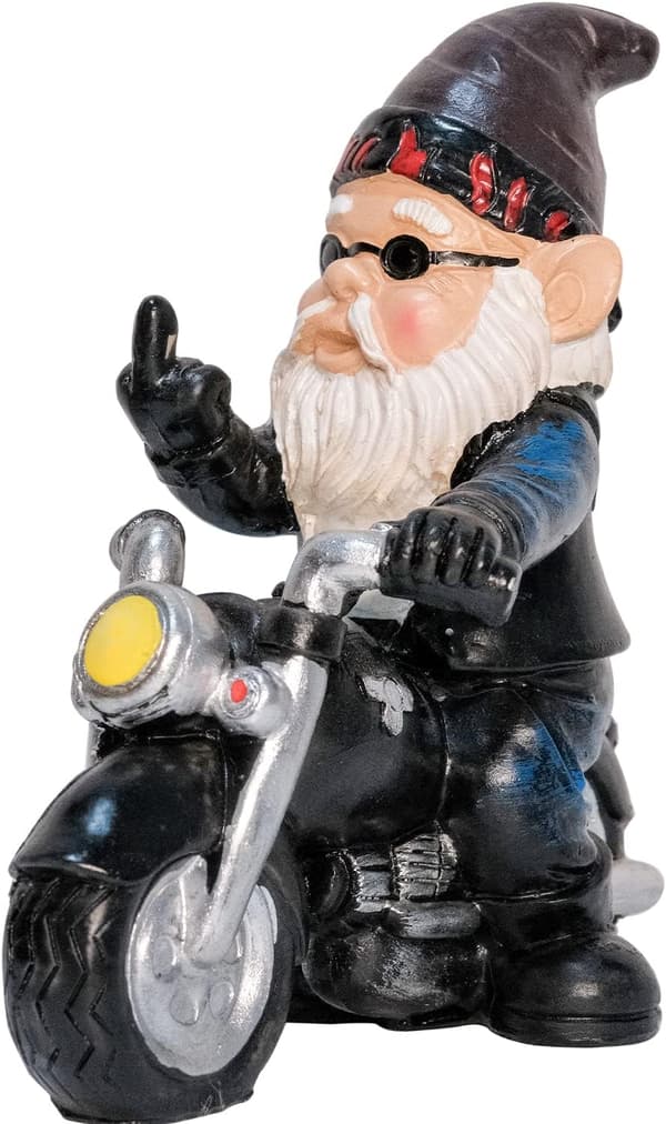 Håndmalt Samlerfigurer Motorsykkelgnom Utendørsstatue, Vanntett Unik Hagegnomstatue For Innendørs Utendørs Dekor, Polyresin