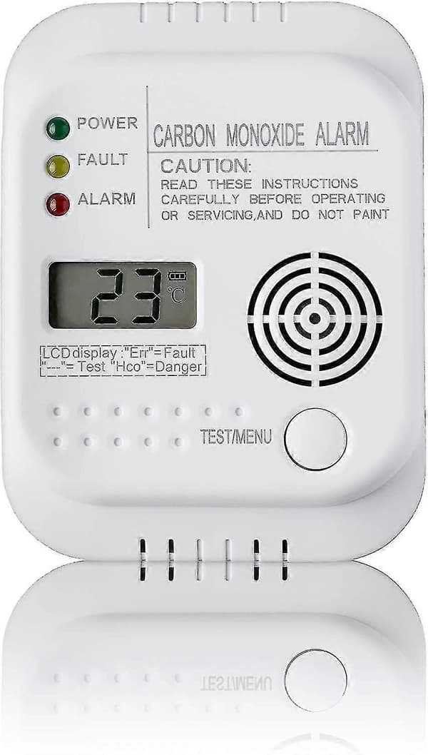 Kuliltealarm, batteridrevet, gasdetektor med display og temperaturmåler gratis levering
