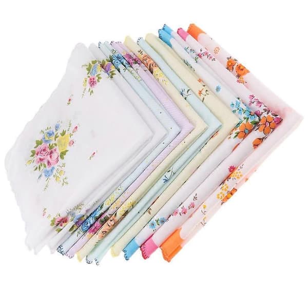 10 stk. Dame Vintage Blomstermønster Bomull Lommetørkle Hanky Bulk Sett (FMY) multicolor