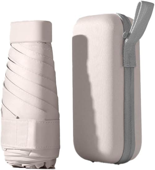 Miniparasoll for reise, liten paraply for veske med etui for sol og regn, solparasoll med UV-beskyttelse, lett & kompakt paraply