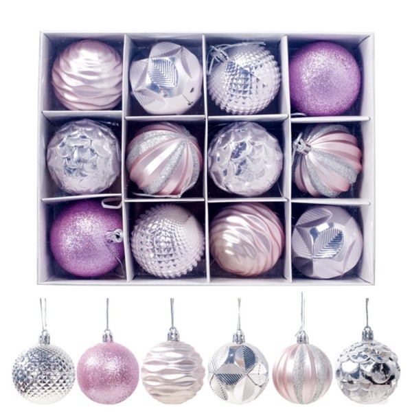 12pcs Christmas Balls Ornaments With Hanging Rope Party Decor Pink