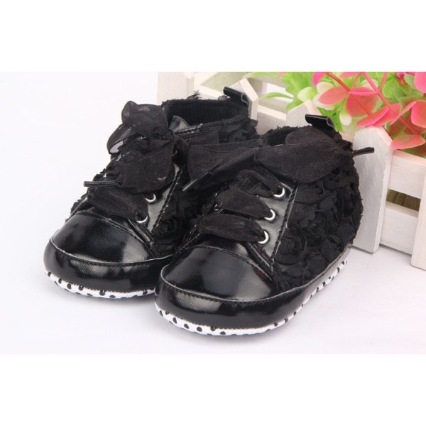 3 Colors Baby First Walkers Sapato Rose Flower Soft Shoes 0-18m Black 7-12months