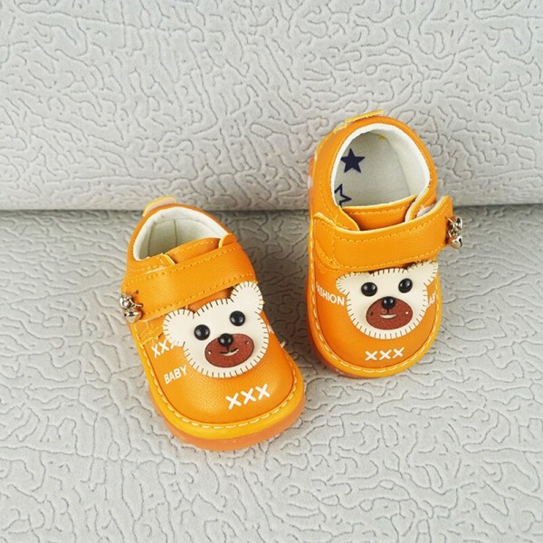 Baby Cartoon Bear Cow Muscle Soft Bottom Non-slip Toddler Shoes Orange 11cm