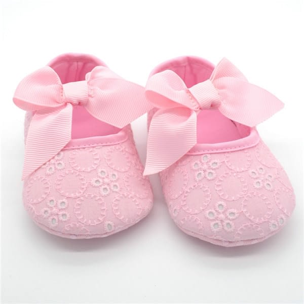 Baby Embroidery Ribbon Bowknot Soft Anti-slip Sole Shoes 0-18m Pink 13-18months