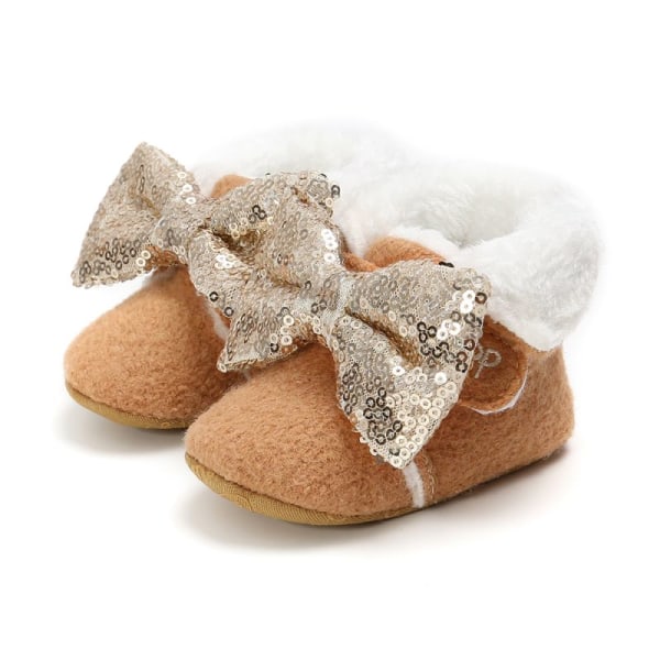 Baby Girls Warm Sequin Faux Fur Booties Shoes+headband 2pcs Set Gold 6-12months