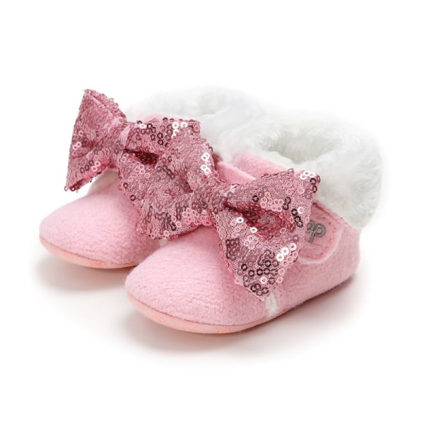 Baby Girls Warm Sequin Faux Fur Booties Shoes+headband 2pcs Set Pink 0-6months