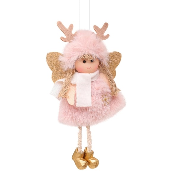 Christmas Plush Angel Pendant Cute Antlers Xmas-tree Decor Pink
