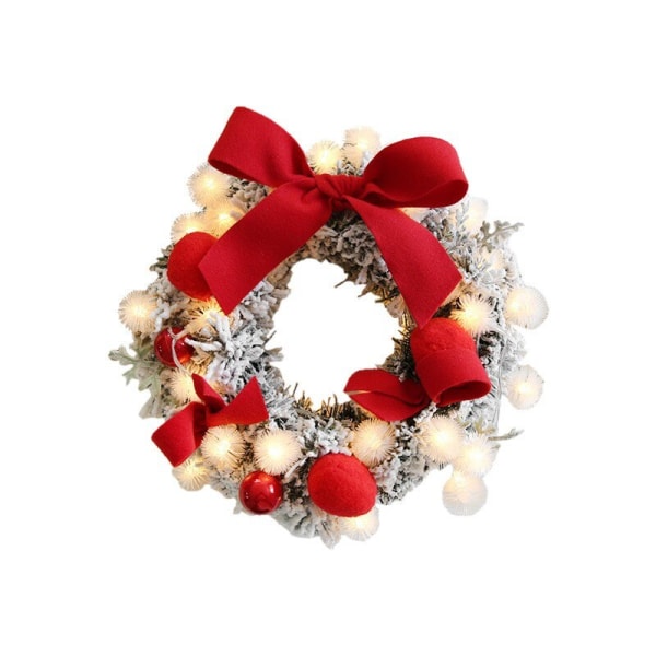 Christmas Wreath With Battery Operated Led String Lights Red