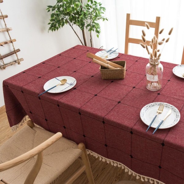 Tablecloth Plain Cotton Linen Tassel Rectangular Tables Mats C1 90*90 Cm