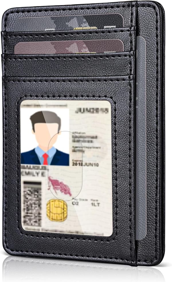 Hekke Lommebok for Menn, Slank Kredittkortlommebok, Minimalistisk, RFID-Blokkering, 1 ID-Vindu, Rom for opptil 8 Kort, Svart