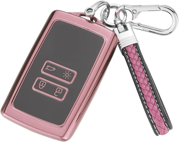 Cover Shell til Renault 4 knapper bilnøgle, nøglefri smartkort etuiholder passer til Clio/Megane/Kadjar/Captur/Dacia Duster, med nøglering - Pink