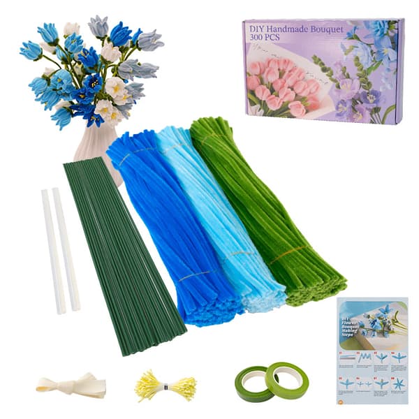 300 stk. piperensere - DIY tulipan håndverkspinner chenille-stengler for håndlagde blomsterarrangementer*300 blå*