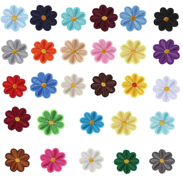 28 stk. blomster stryke på lapper brodert blomsterapplikasjon sy på reparasjonslapper applikasjon for barneklær jakker veske hatt