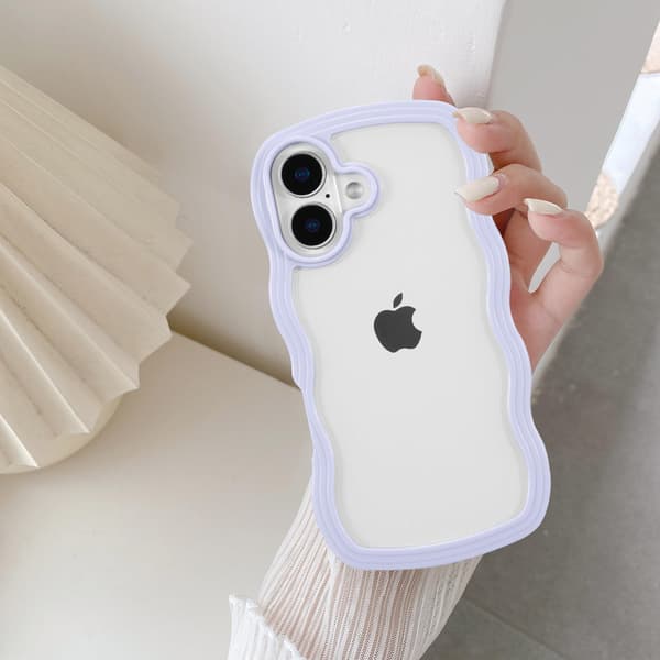 Puhelinkotelo iPhone 17:lle, söpö aaltoileva reuna läpinäkyvä puhelinkotelo [Violetti]