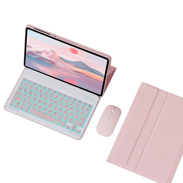 Bluetooth-tastaturdeksel kompatibelt med Xiaomi Redmi Pad SE 11 2023, RGB-bakgrunnsbelysning, mus, rosa