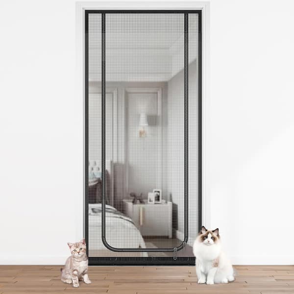 Kattesikker dørskjerm, nettingdør for hunder, katter, mygg, kattenett med glidelås, ingen rømming 90*200 BT
