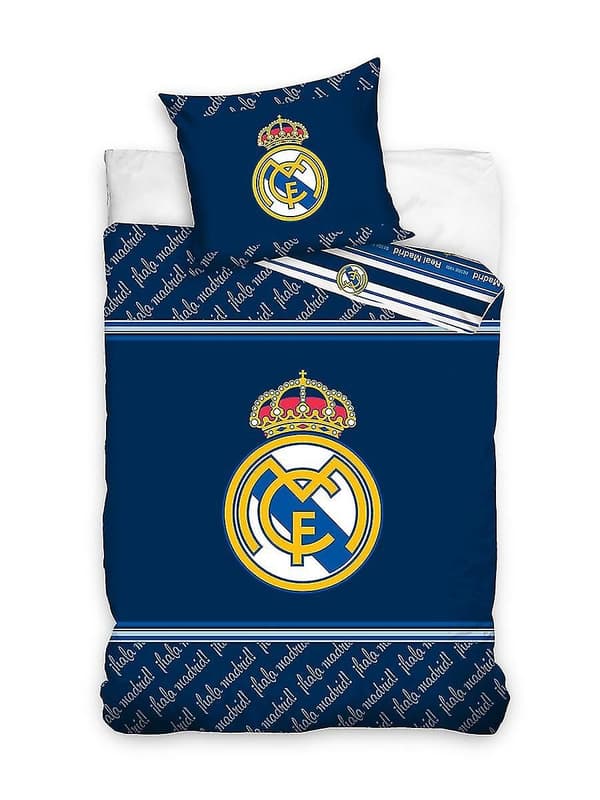 Real Madrid -klubin vaakuna 100 % puuvillasta valmistettu yhden hengen peitto- ja tyynyliinasetti