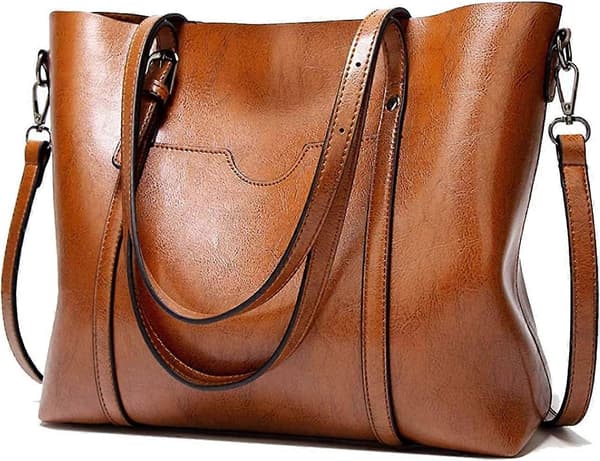 Damehåndvesker Mykt Lær Stor Kapasitet Retro Vintage Topphåndtak Casual Lomme Tote Skuldervesker Brun