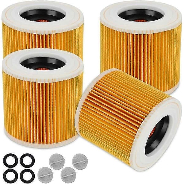 4 patronfiltre, for Karcher WD3, WD2, WD1, MV3, MV2, A, K, KNT, NT, SE, VC støvsugere, erstatter 6.414-552.0