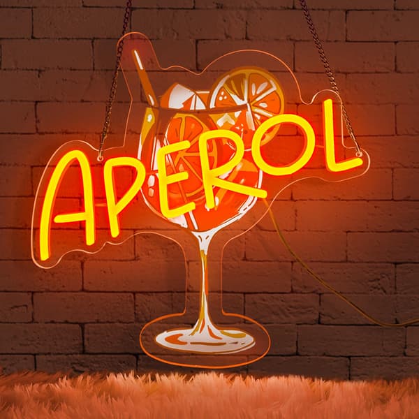 Aperol Neonskilt, Cocktail Neonskilt, Aperol Spritz LED Oransje Glass, Dimbar via USB LED Neon Vegglampe for Bar Klubb Cocktailparty Mancave Kjøkken