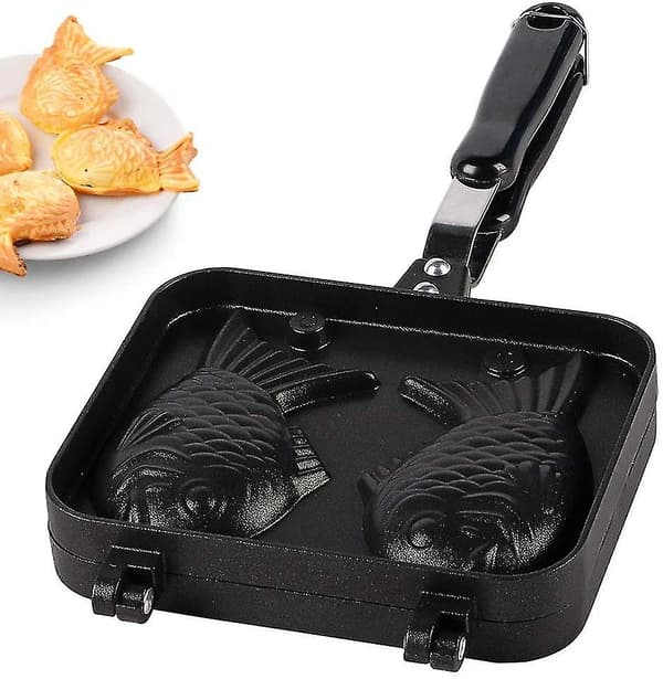 Japansk Taiyaki-vaffelmaskin, fiskevaffel, non-stick med bakplate i rustfritt stål, 2 sider