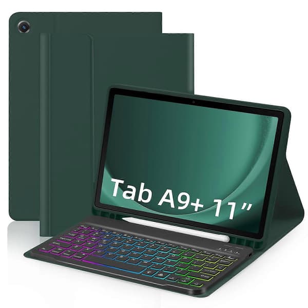 Samsung Galaxy Tab A9+ Nahkakotelo irrotettavalla RGB-taustavalaistulla näppäimistöllä