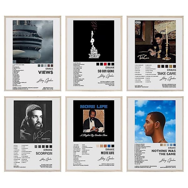 6-pakning Drake-plakater - Musikkalbumcovere - Estetisk veggkunst for hjemmet - Dekor - Gaver - Oramade