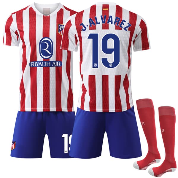 2025-2026 Club Atlético de Madrid Hjemme Fodboldtrøje med sokker til Børn Nr. 19 Alvarez