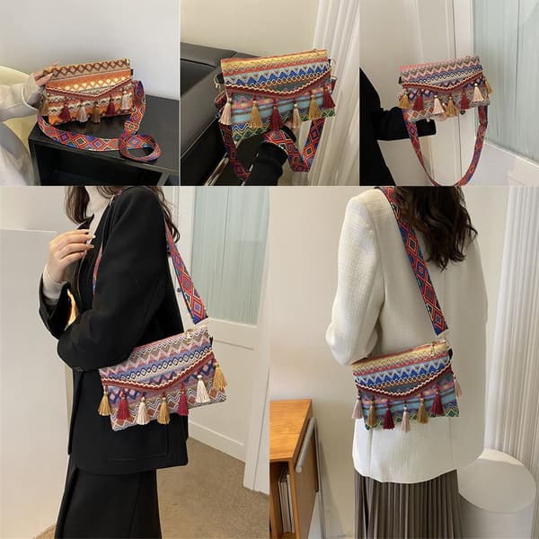 Retro Folk Style Kvinder Taske Fashion Tassel Crossbody skuldertaske