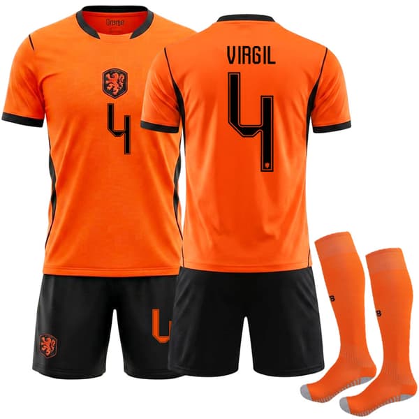 2026 VM Holland Hjemme Fodboldtrøje+shorts+strømper Nr. 4 Virgil