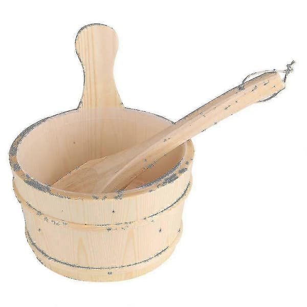 Ny badstuebøtte med øse, baderom naturlig tre bøtte + øse sett for badstue spa badetilbehør perfekt gave til din familie eller venner.-XF30-