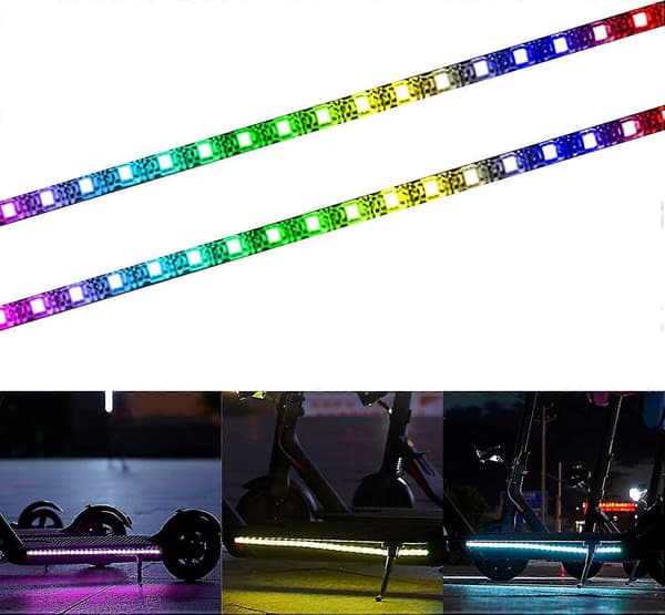 Elektrisk sparkesykkel LED-stripelys, 2-pakning natt-sykling sammenleggbar fargerik lampe vanntett sikkerhet skateboard dekorativt tilbehør for Xiaomi