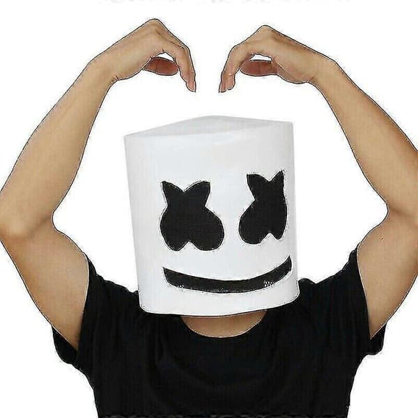 Hvid Hjelm Maske Halloween Bar Musik Fest Marshmallow Cosplay Latex Fuld Hoved Maske Uhyggeligt Kostume Prop -NMAOV