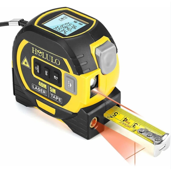 3-i-1 Digital Lasermätare med Korshårslaser, 131ft Digital Laseravståndsmätare, 16ft Måttband,