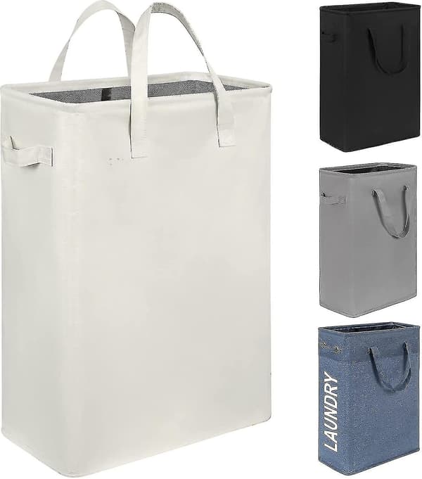 Vaskeskurv Slank Vaskeskurv Smal Vaskeskurv Med Foldbar Håndtag Beskidt Tøj Bærbar Tynd Vaskeskurv Organizer Opbevaringskasser (55cm, Beige