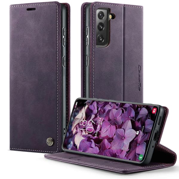 Etui til Samsung Galaxy S21+ 5G CASEME 033 Serie RFID-blokerende pung Stand Kalvetekstur Læder Telefoncover Lilla