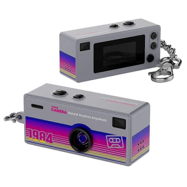 Bærbar Mini Tommelkamera, 1984 Retro Kamera Nøkkelring Ryggsekk Sjarm, 1080p HD Video, 0.96\" Skjerm, Julebursdagsgave for Barn og Voksne Grå
