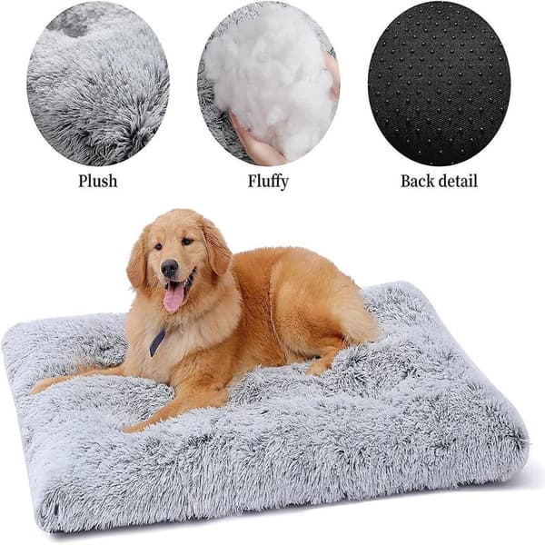 Vaskbar hundeseng, myk plysj beroligende hundesenger hundebur madrass pute for store mellomstore små hunder fluffy hundematte-L