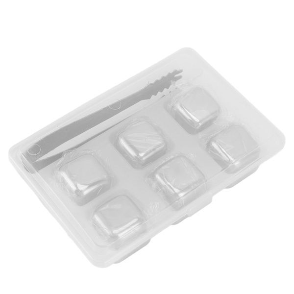 Metal Whisky Iskuber Livsmedelsklass 304 Rostfritt Stål Säker Giftfri Mycket använda Whiskeystenar för Whiskydryck 6 kuber med istång