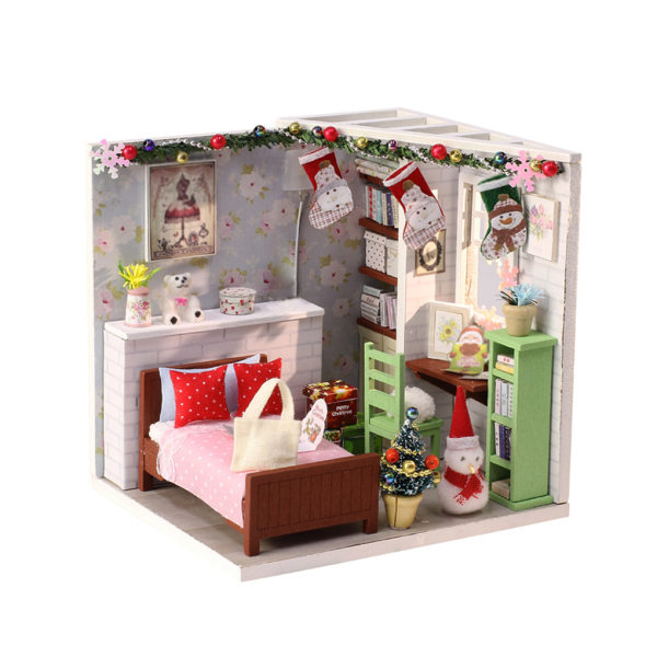 Christmas Doll House Led Light Dollhouse Miniature Assemble Toys Without Mucic Machine Mandrel
