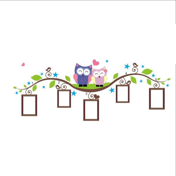Couple Owl Family Branch Wall Sticker Photo Frame Kids Room As The Picture